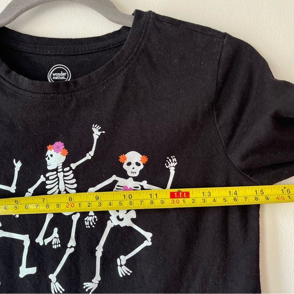 🌼 5/$25 Wonder Nation Halloween Skeleton Dance Graphic Tee Long Sleeve Black L - Picture 6 of 8